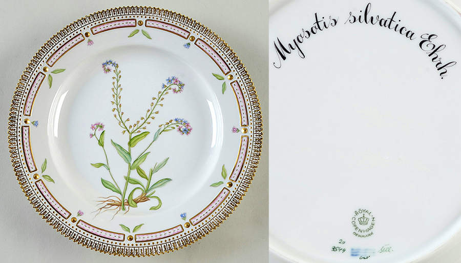 Flora Danica (1961 To Current) Dinner Plate-Myosotis sylvatica Hoffm by Royal Copenhagen-1
