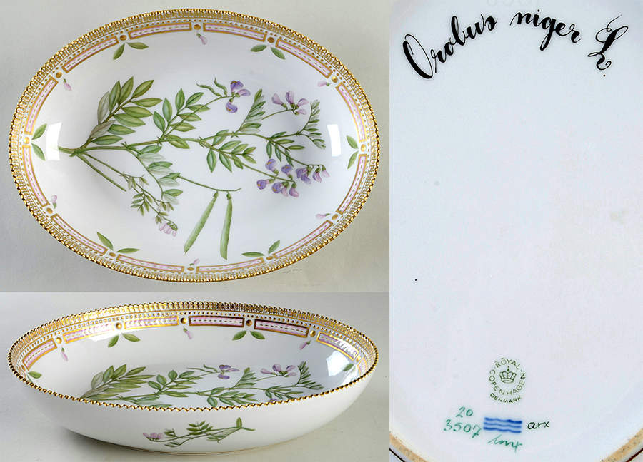 Flora Danica (1961 To Current) 10" Oval Salad Serving Bowl-Orobus niger L. by Royal Copenhagen-1