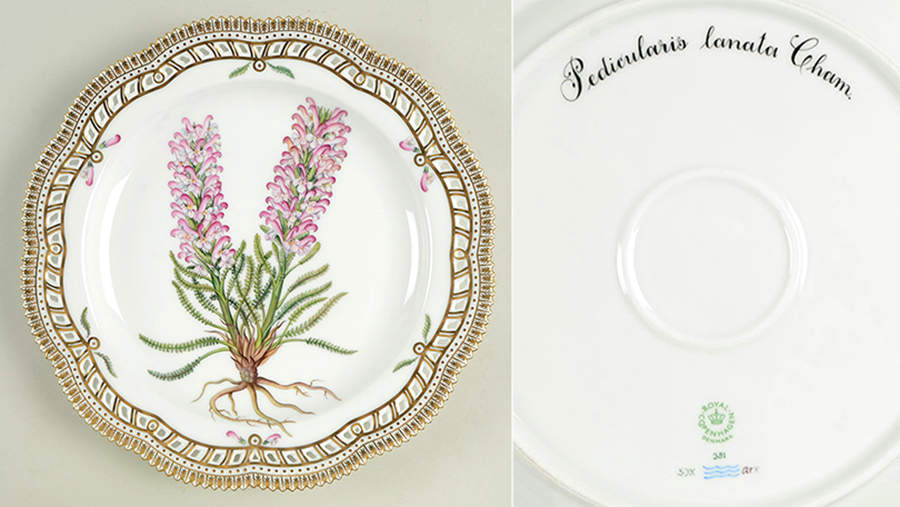 Flora Danica (1961 To Current) 11" Round Pierced Platter-Pedicularis lanata Cham. by Royal Copenhagen-1