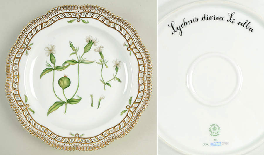 Flora Danica (1961 To Current) 11" Round Pierced Platter-Lychnis dioica L alba by Royal Copenhagen-1