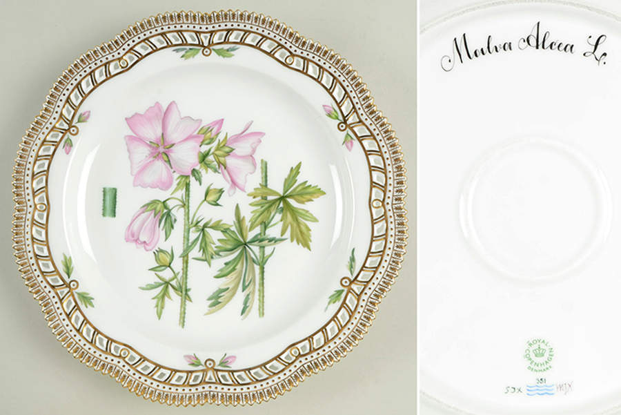 Flora Danica (1961 To Current) 11" Round Pierced Platter-Malva alea L. by Royal Copenhagen-1