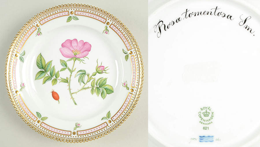 Flora Danica (1961 To Current) Salad Plate-Rosa tomentosa Sm. by Royal Copenhagen-1