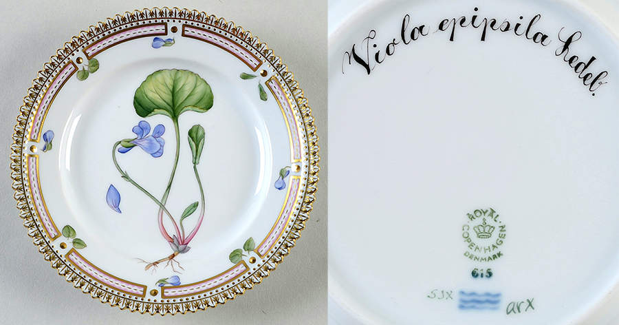 Flora Danica (1961 To Current) Bread & Butter Plate-Viola epipsila Redd by Royal Copenhagen-1