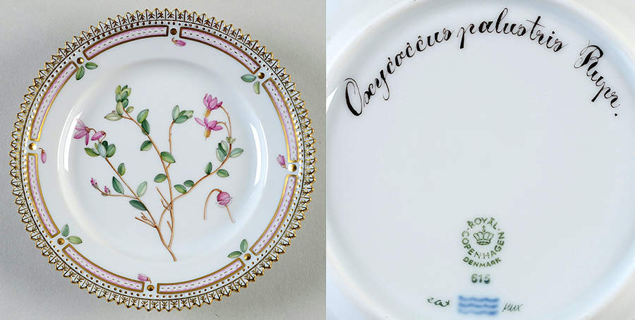 Flora Danica (1961 To Current) Bread & Butter Plate-Oxycoccus palustris Plu by Royal Copenhagen-1