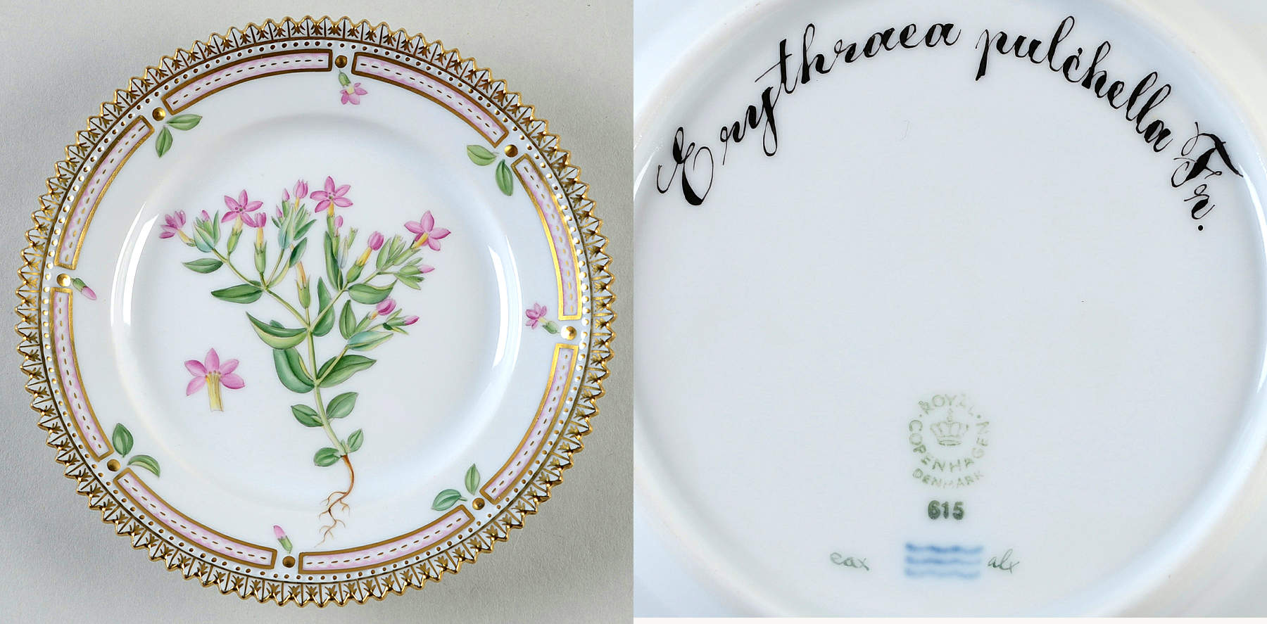 Flora Danica (1961 To Current) Bread & Butter Plate-Erythraea pulchella Fr by Royal Copenhagen-1