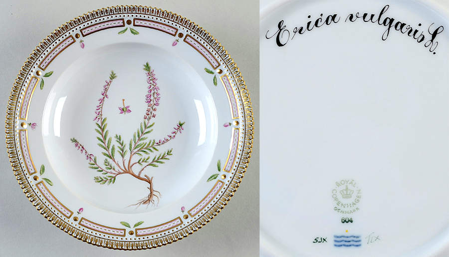 Flora Danica (1961 To Current) Rim Soup Bowl-Erica vulgaris L. by Royal Copenhagen-1