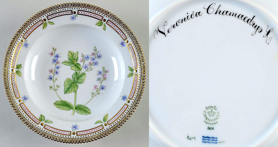 Flora Danica (1961 To Current) Rim Soup Bowl-Veronica chamaedrys L. by Royal Copenhagen-1