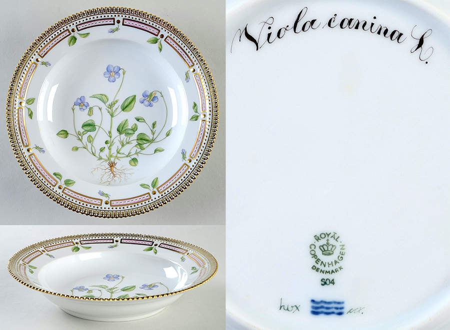 Flora Danica (1961 To Current) Rim Soup Bowl-Viola canina L. by Royal Copenhagen-1