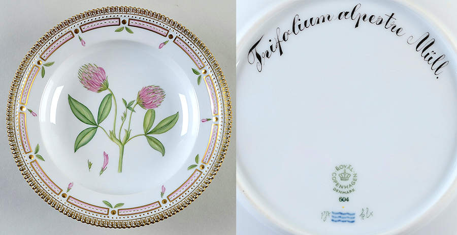 Flora Danica (1961 To Current) Rim Soup Bowl-Trifolium alpestre Mull by Royal Copenhagen-1