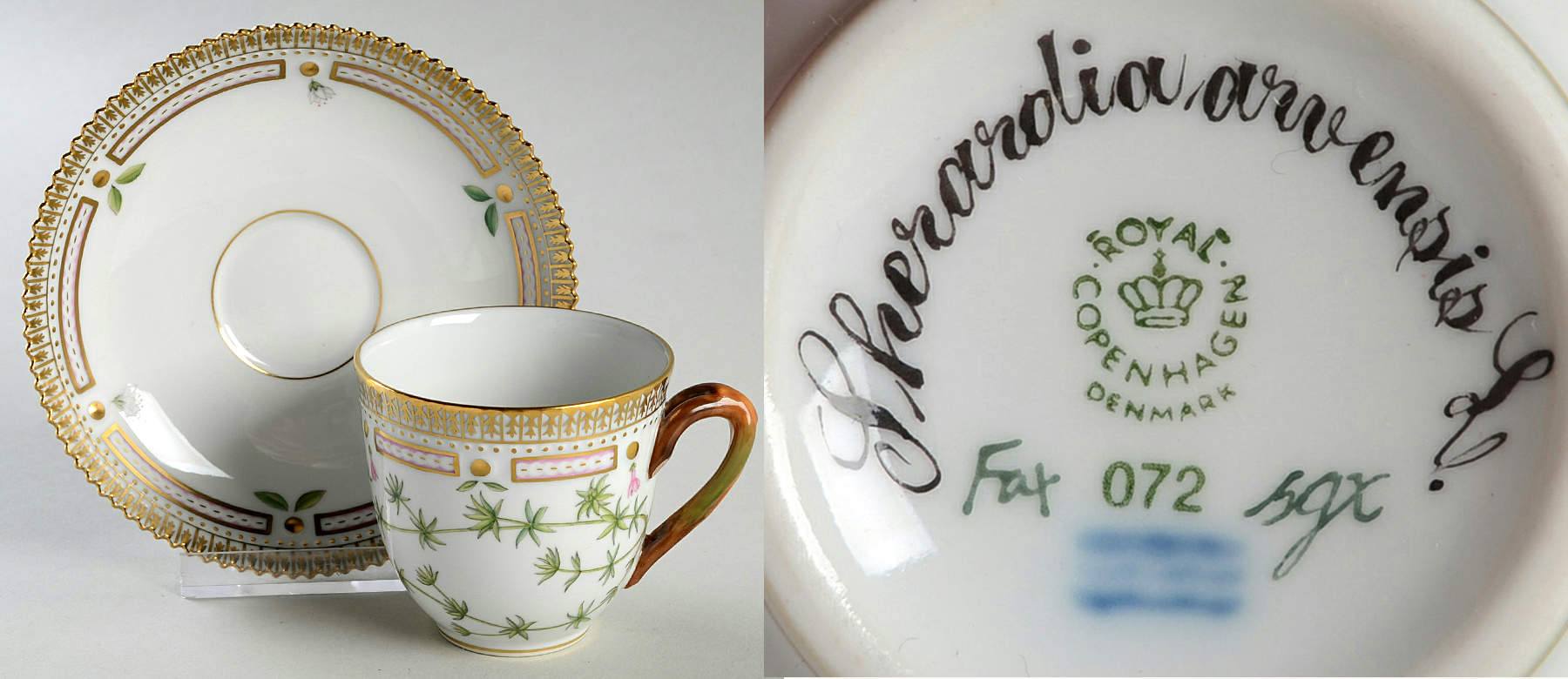 Flora Danica (1961 To Current) Flat Cup & Saucer Set-Sherardia arvensis L. by Royal Copenhagen-1