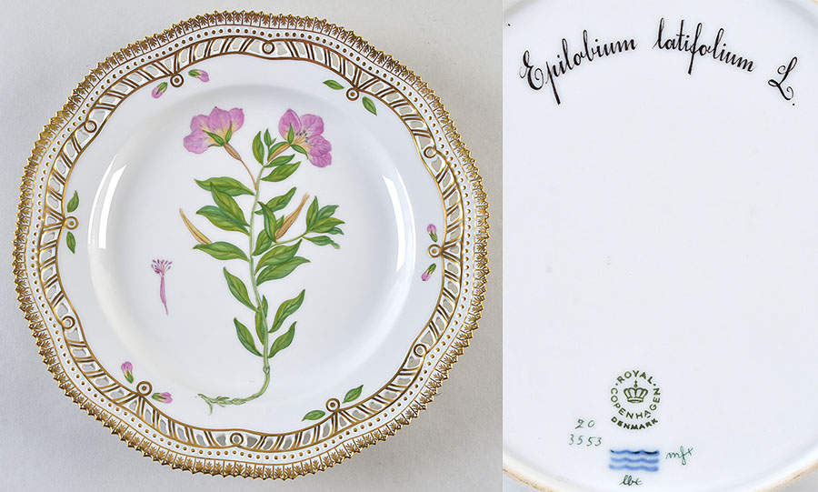 Flora Danica (1961 To Current) 10" Pierced Dinner Plate/Fruit Std-Epilobium latif by Royal Copenhagen-1