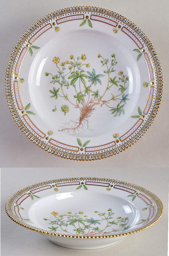 Flora Danica (1961 To Current) Rim Soup Bowl-Potentilla verna Horn. by Royal Copenhagen-1