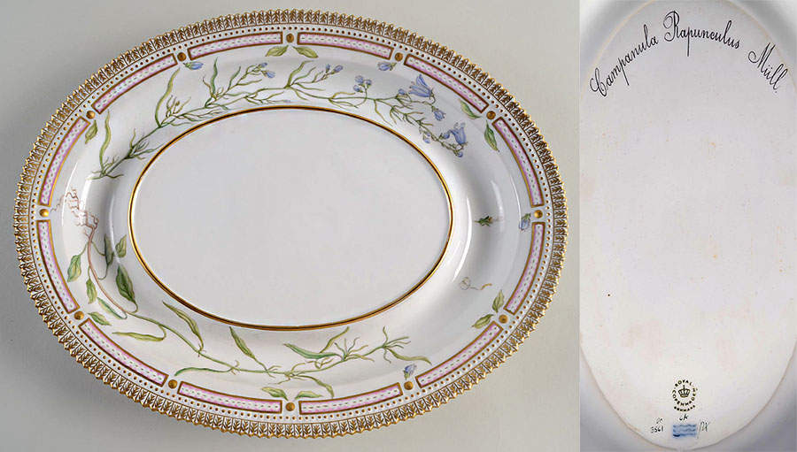 Flora Danica (1961 To Current) Underplate for Oval Tureen-Campanula rapunculus Mu by Royal Copenhagen-1