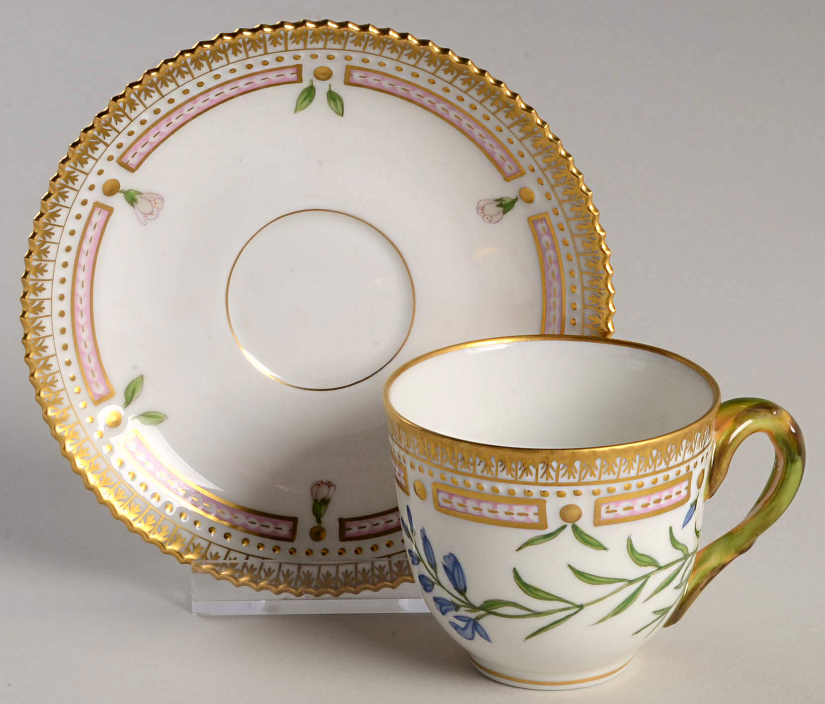 Flora Danica (1961 To Current) Flat Demitasse Cup & Saucer-Polygala vulgare by Royal Copenhagen-1