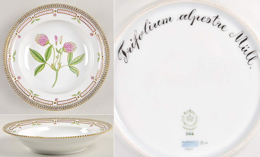 Flora Danica (1961 To Current) Rim Soup Bowl-Trifolium alpestre Mull by Royal Copenhagen-1