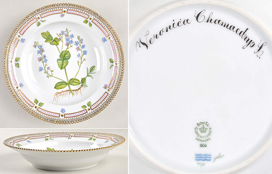 Flora Danica (1961 To Current) Rim Soup Bowl-Veronica chamaedrys L. by Royal Copenhagen-1