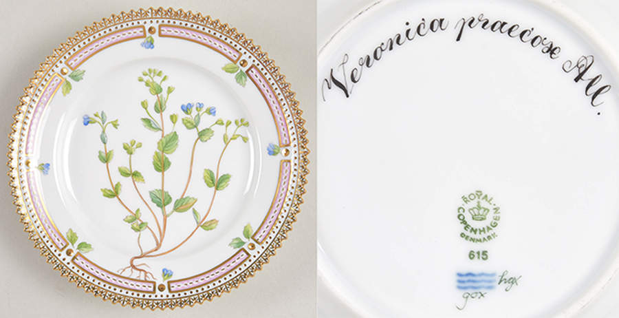 Flora Danica (1961 To Current) Bread & Butter Plate-Veronica praecose All by Royal Copenhagen-1