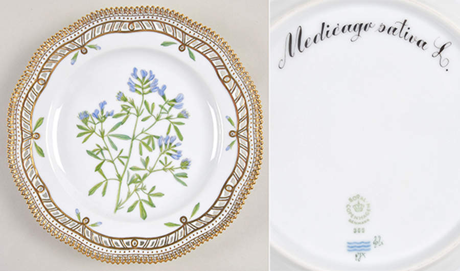 Flora Danica (1961 To Current) 9" Pierced Luncheon Plate/Fruit Std-Medicago sativ by Royal Copenhagen-1