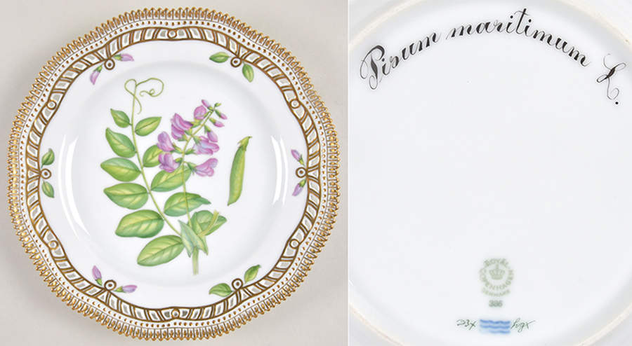 Flora Danica (1961 To Current) 9" Pierced Luncheon Plate/Fruit Std-Pisum maritmum by Royal Copenhagen-1