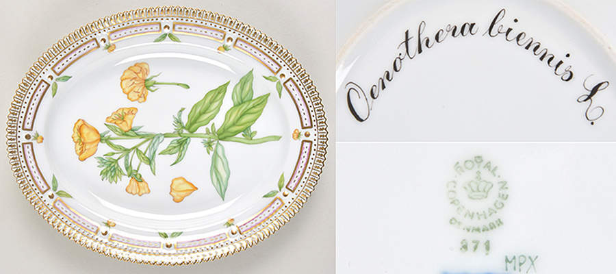 Flora Danica (1961 To Current) 9" Oval Serving Platter-Oenothera biennis L by Royal Copenhagen-1