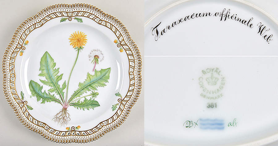 Flora Danica (1961 To Current) 11" Round Pierced Platter-Taranacum officinale by Royal Copenhagen-1