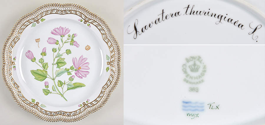Flora Danica (1961 To Current) 13" Round Pierced Platter-Lavatera thuringiaca L. by Royal Copenhagen-1