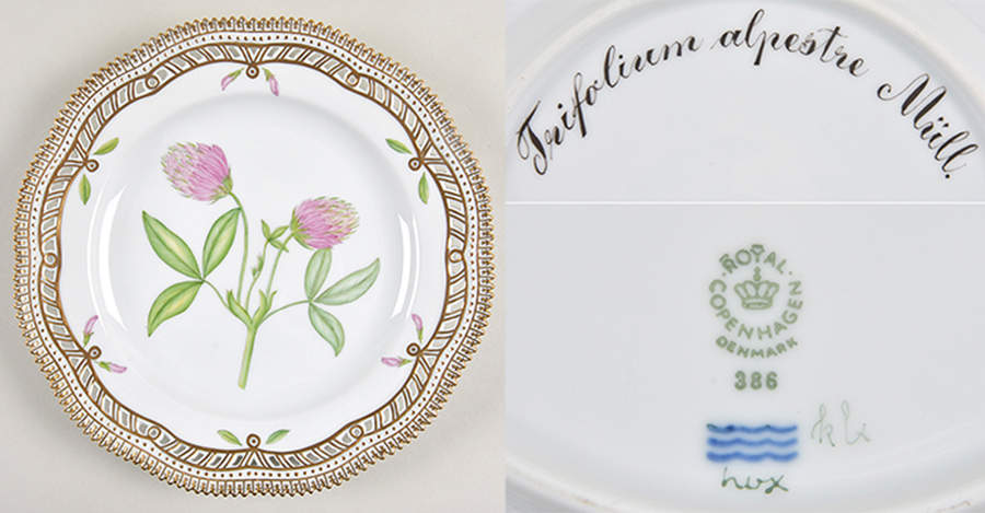 Flora Danica (1961 To Current) 9" Pierced Luncheon Plate/Fruit Std-Trifolium alpe by Royal Copenhagen-1