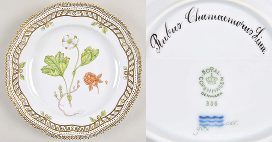 Flora Danica (1961 To Current) 9" Pierced Luncheon Plate/Fruit Std-Rubus Chamaemo by Royal Copenhagen-1