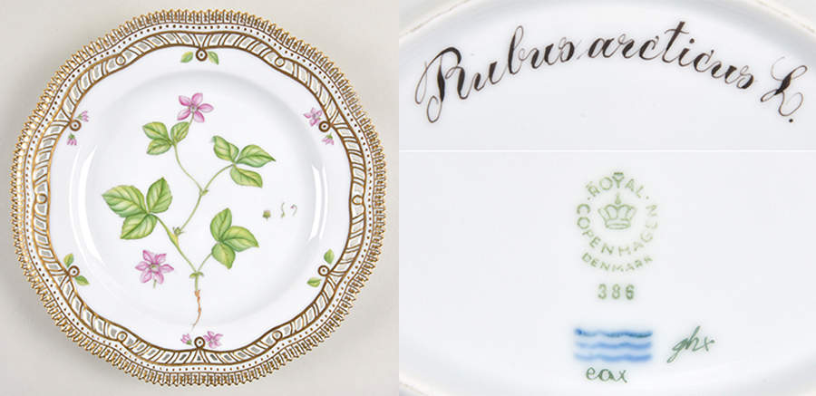 Flora Danica (1961 To Current) 9" Pierced Luncheon Plate/Fruit Std-Rubus arcticus by Royal Copenhagen-1