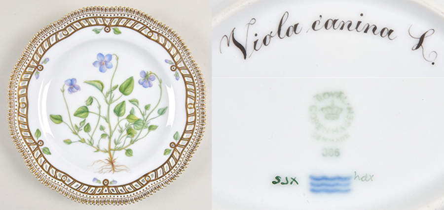 Flora Danica (1961 To Current) 9" Pierced Luncheon Plate/Fruit Std-Viola canina L by Royal Copenhagen-1