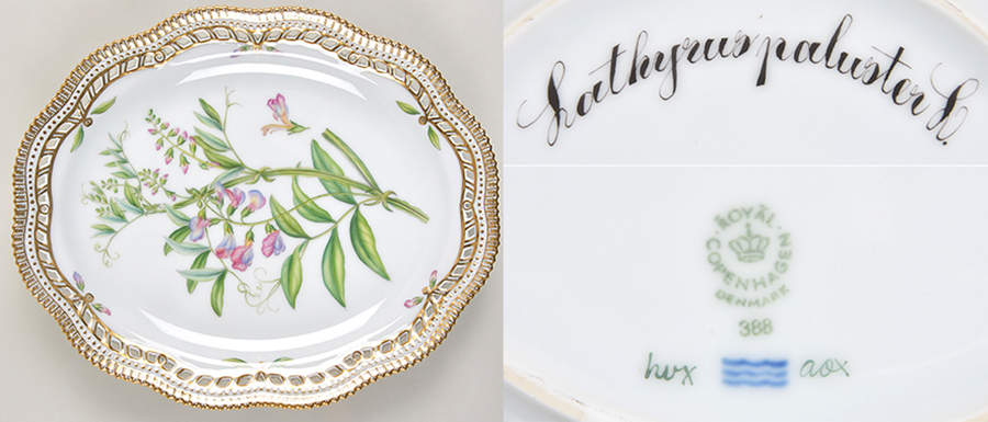 Flora Danica (1961 To Current) 10" Oval Fruit Stand-Lathyrus paluster L by Royal Copenhagen-1