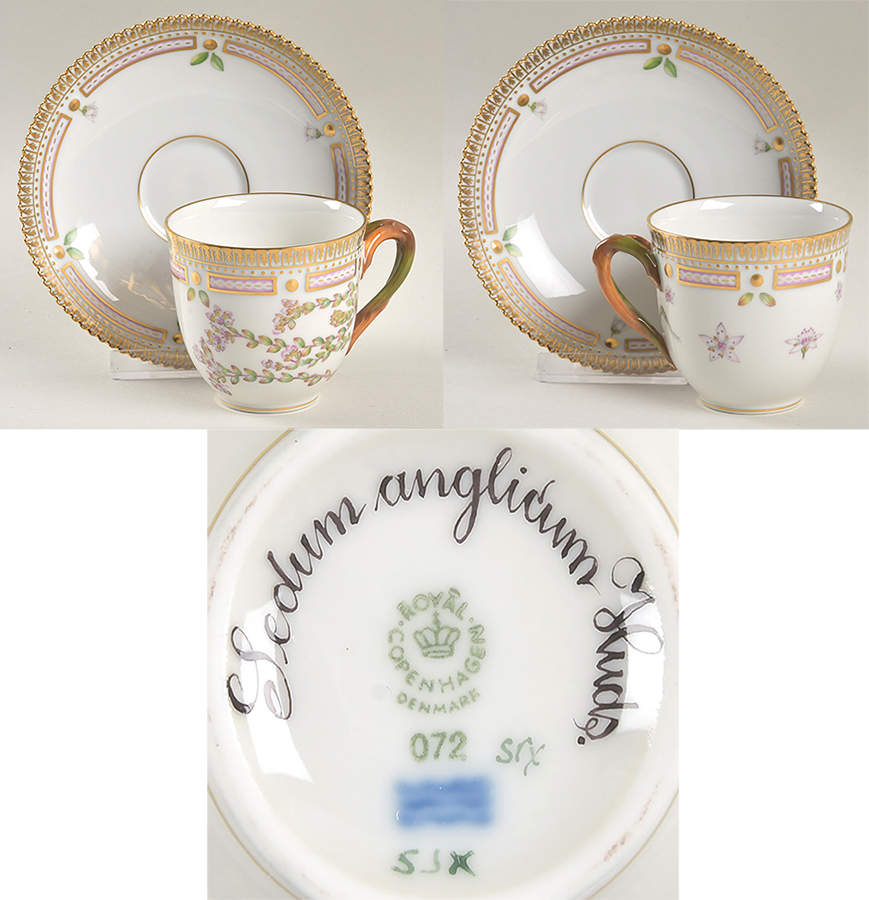 Flora Danica (1961 To Current) Flat Cup & Saucer Set-Sedium anglicum Huds by Royal Copenhagen-1