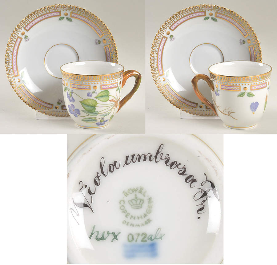 Flora Danica (1961 To Current) Flat Cup & Saucer Set-Violor umbrosoc Fr. by Royal Copenhagen-1