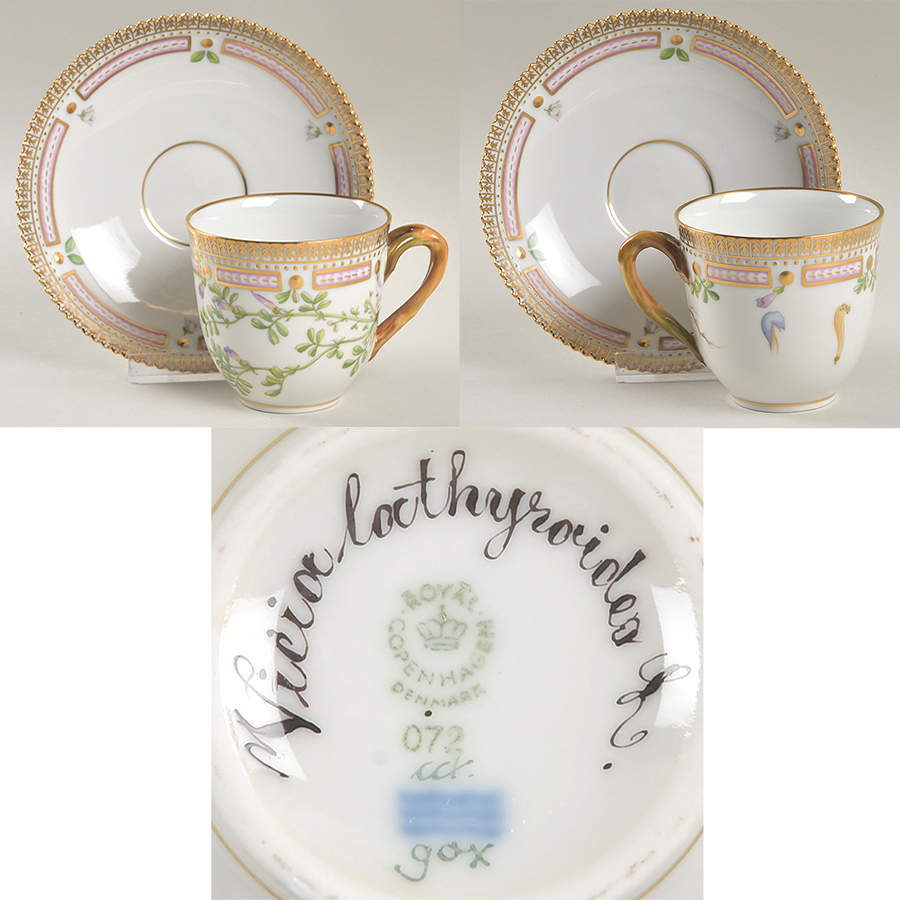 Flora Danica (1961 To Current) Flat Cup & Saucer Set-Vicia lochyroides L. by Royal Copenhagen-1