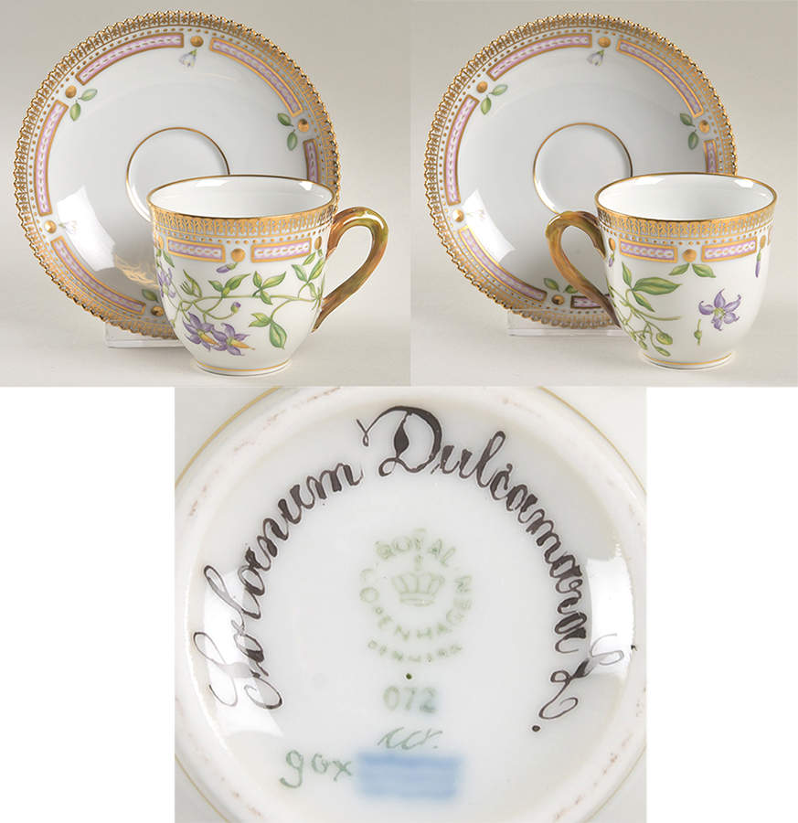Flora Danica (1961 To Current) Flat Cup & Saucer Set-Solanum Dulcamara L. by Royal Copenhagen-1
