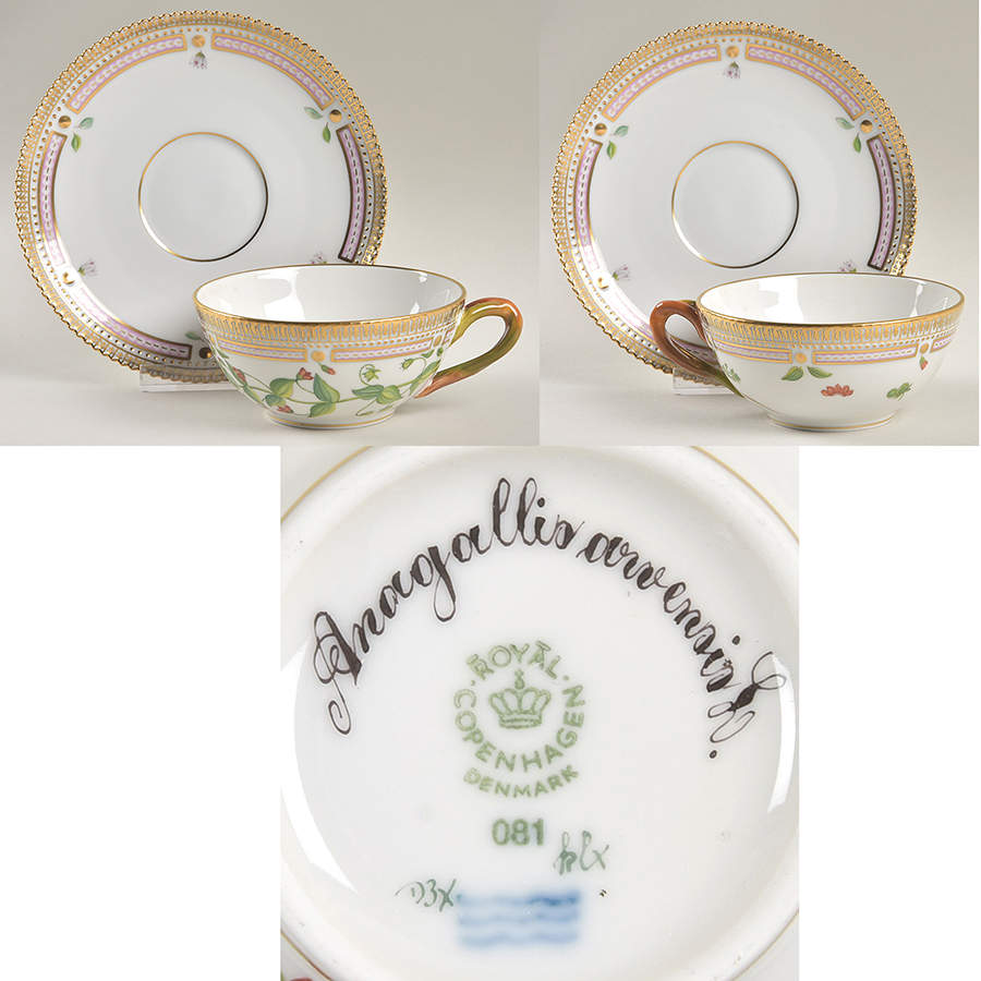 Flora Danica (1961 To Current) Flat Tea Cup & Saucer Set-Amagallis arvensis L. by Royal Copenhagen-1