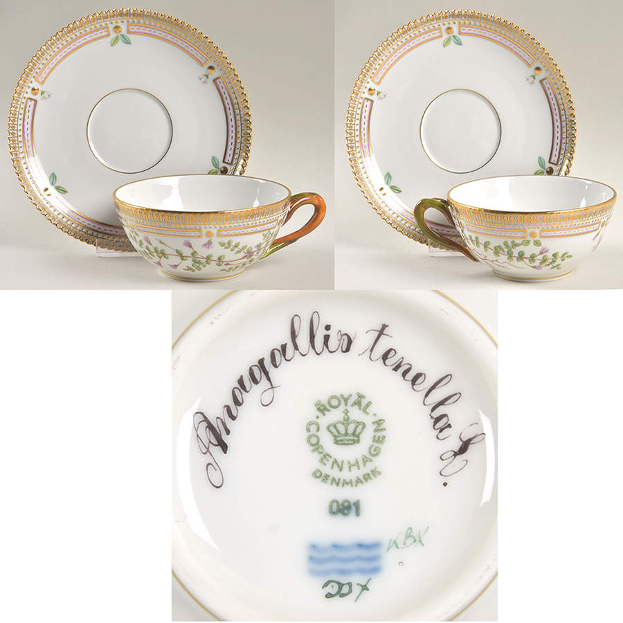Flora Danica (1961 To Current) Flat Tea Cup & Saucer Set-Anagallis tenella L. by Royal Copenhagen-1