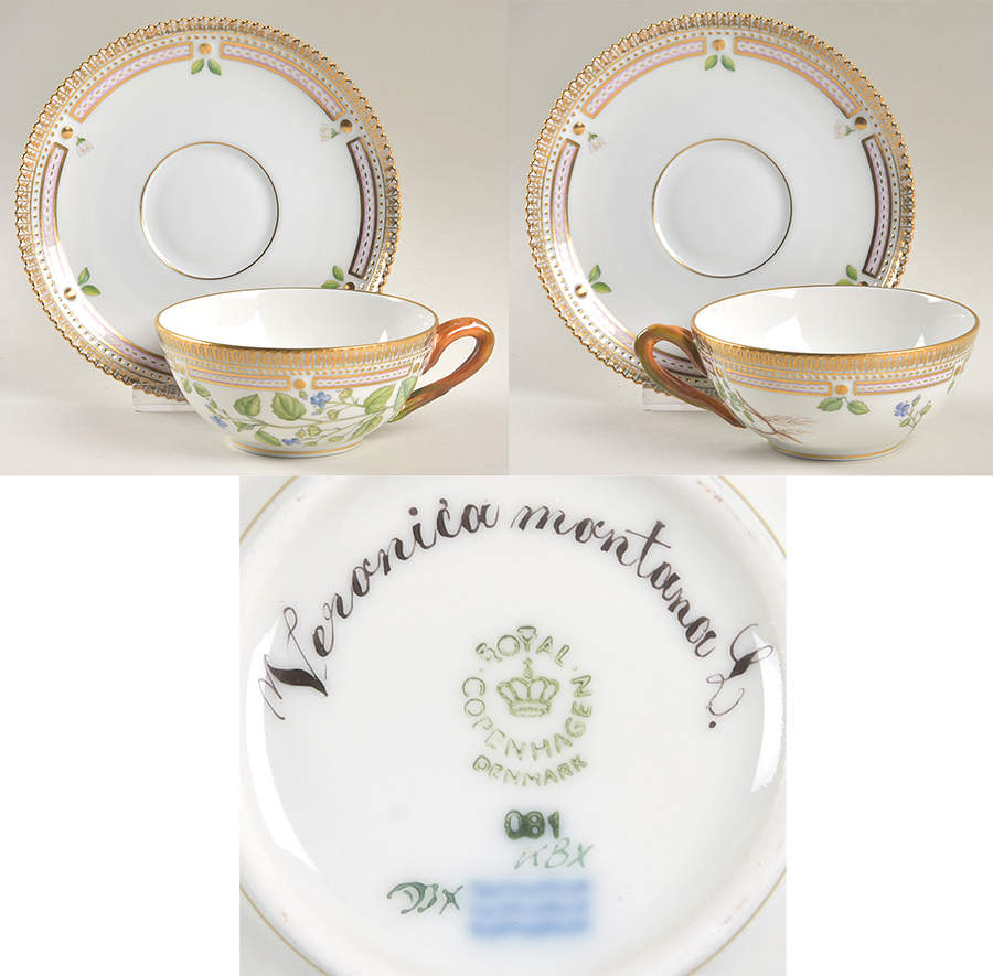 Flora Danica (1961 To Current) Flat Tea Cup & Saucer Set-Veronila montana L. by Royal Copenhagen-1