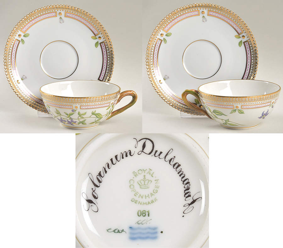 Flora Danica (1961 To Current) Flat Tea Cup & Saucer Set-Solanum Duleamara L. by Royal Copenhagen-1