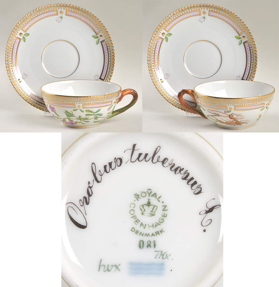 Flora Danica (1961 To Current) Flat Tea Cup & Saucer Set-Orobus tuberosus L. by Royal Copenhagen-1