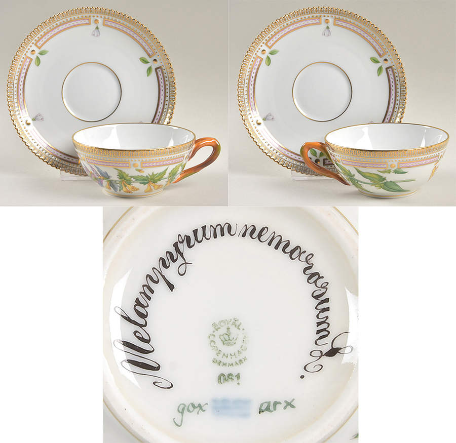 Flora Danica (1961 To Current) Flat Tea Cup & Saucer Set-Melanpyrum nemorosum L. by Royal Copenhagen-1