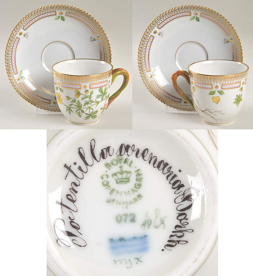 Flora Danica (1961 To Current) Flat Cup & Saucer Set-Potentilla arenaria Barth by Royal Copenhagen-1