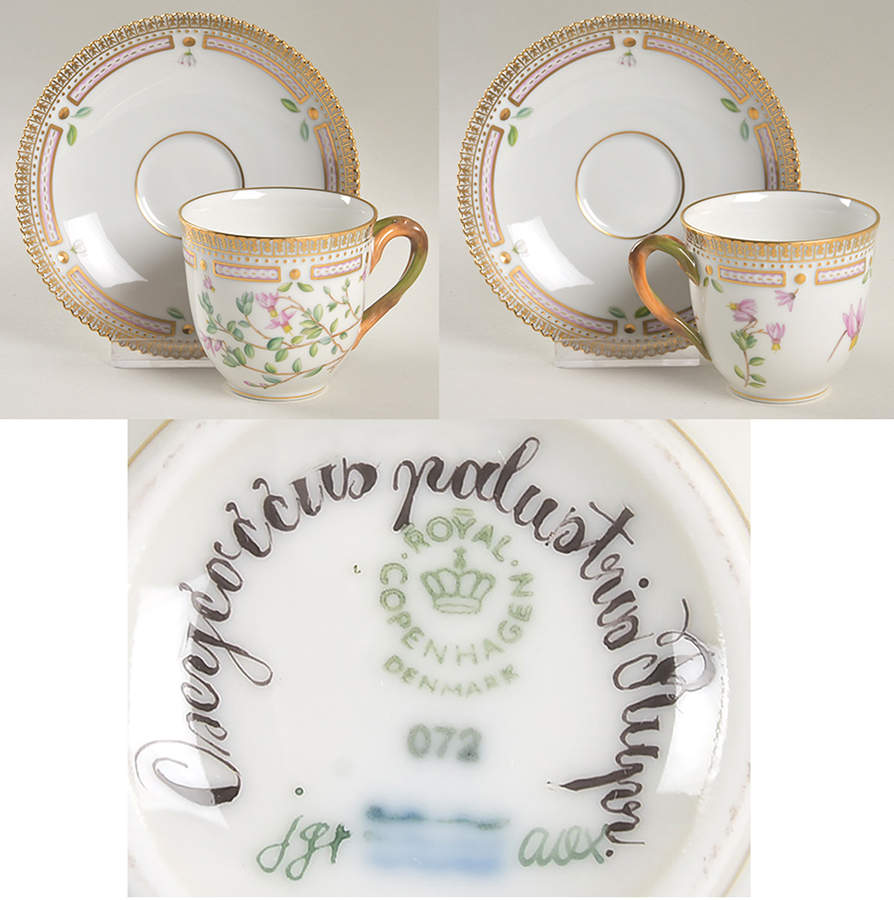 Flora Danica (1961 To Current) Flat Cup & Saucer Set-Oseycoccus Palustris Pugor by Royal Copenhagen-1