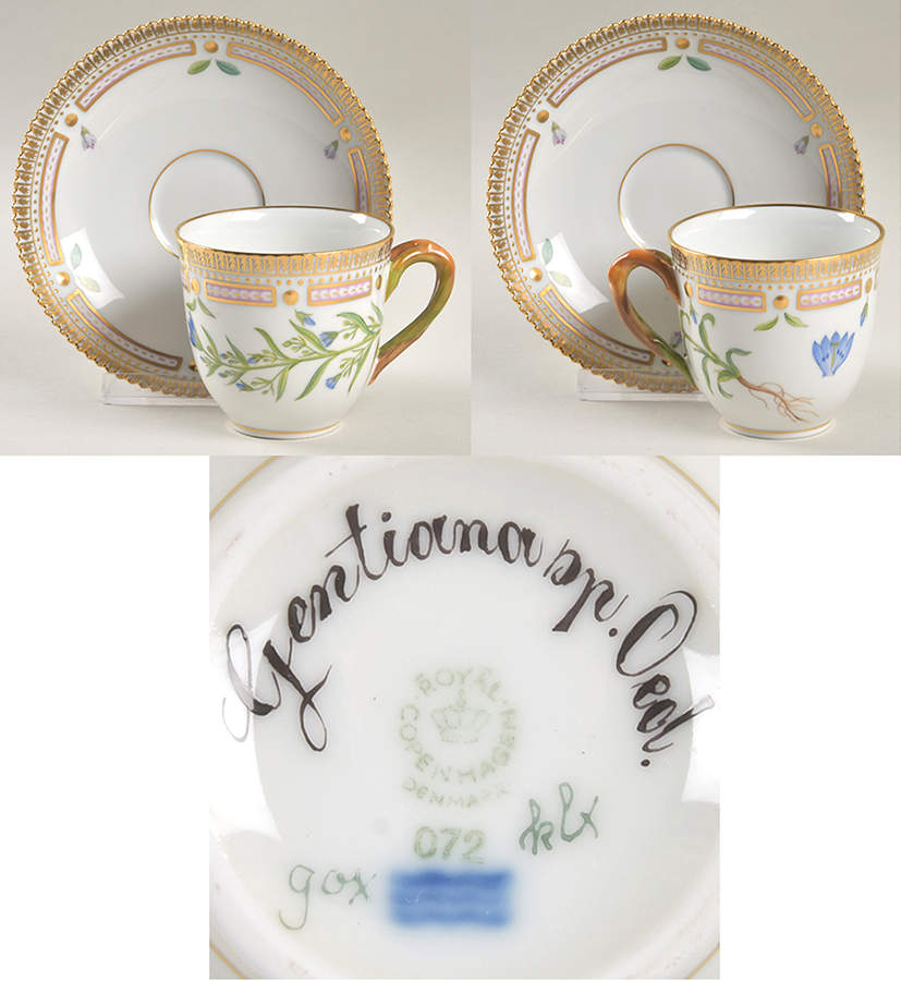 Flora Danica (1961 To Current) Flat Cup & Saucer Set-Gentiana sp Oed. by Royal Copenhagen-1