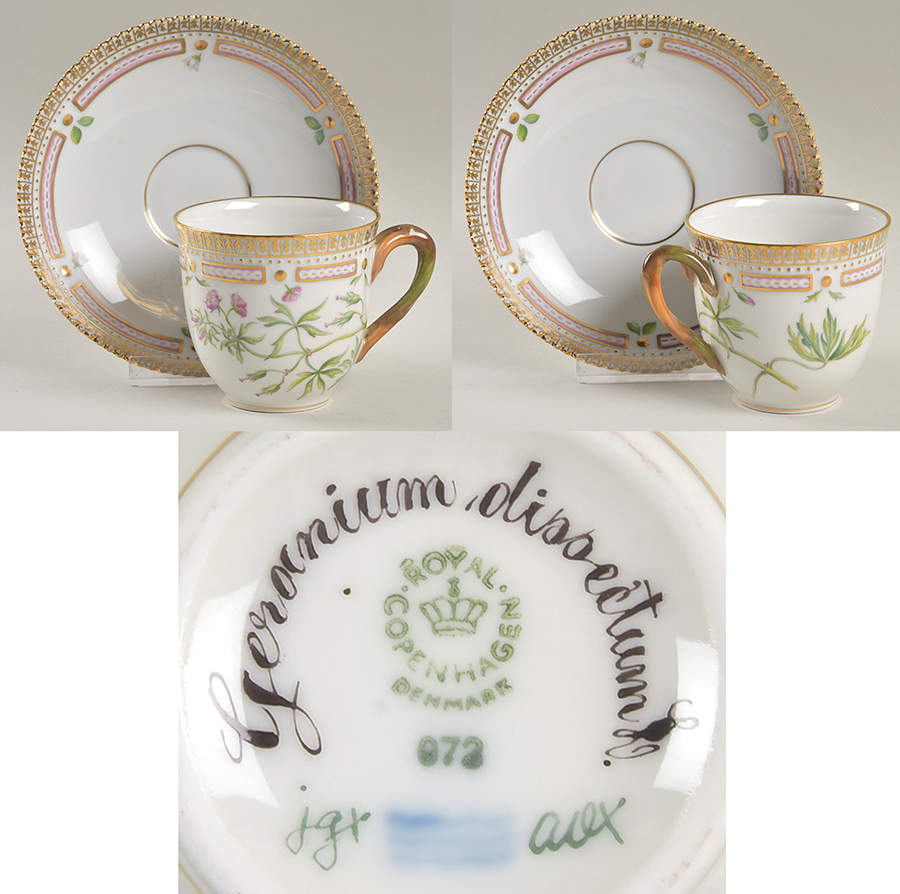 Flora Danica (1961 To Current) Flat Cup & Saucer Set-Geranium disoectum L. by Royal Copenhagen-1