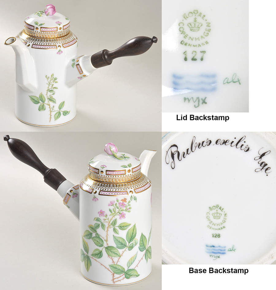 Flora Danica (1961 To Current) Ebony Handle Coffee Pot & Lid-Rubus exilis Lge. by Royal Copenhagen-1