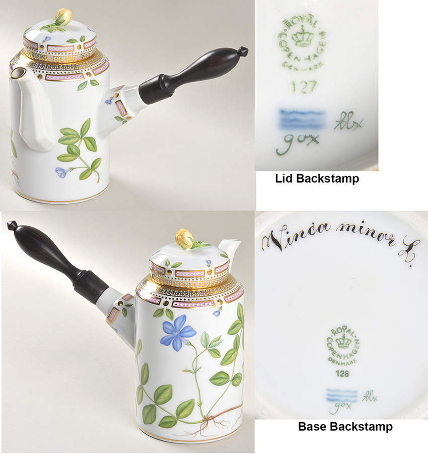 Flora Danica (1961 To Current) Ebony Handle Coffee Pot & Lid-Vinca minor L. by Royal Copenhagen-1
