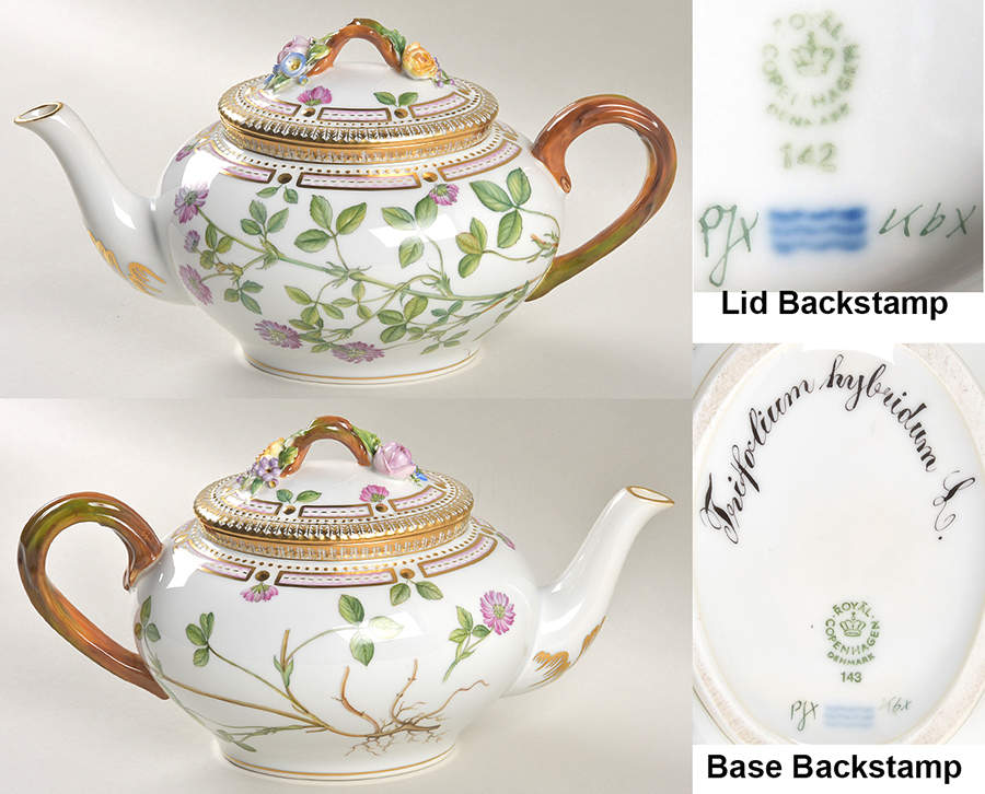 Flora Danica (1961 To Current) Teapot & Lid-Trifolium hybridum L. by Royal Copenhagen-1