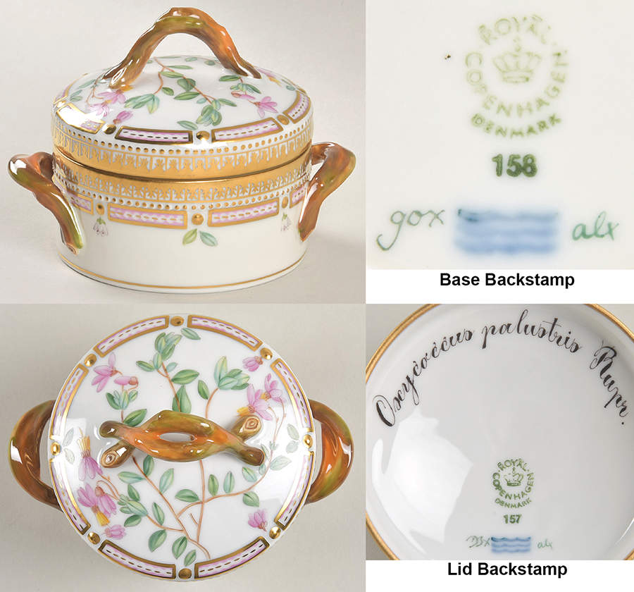 Flora Danica (1961 To Current) Small Sugar Bowl & Lid-Oseycoccus palustris Rupr by Royal Copenhagen-1