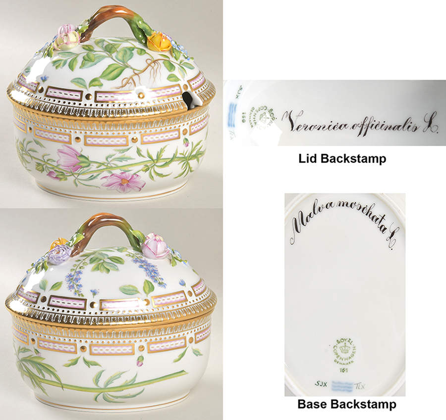 Flora Danica (1961 To Current) Large Sugar Bowl & Lid-Malva moschata, Veronica of by Royal Copenhagen-1